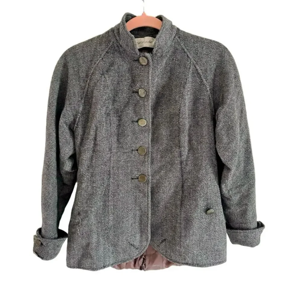 Karl Legerfeld Rare Vintage 90s Gray Tweed Military Steampunk Style Jacket